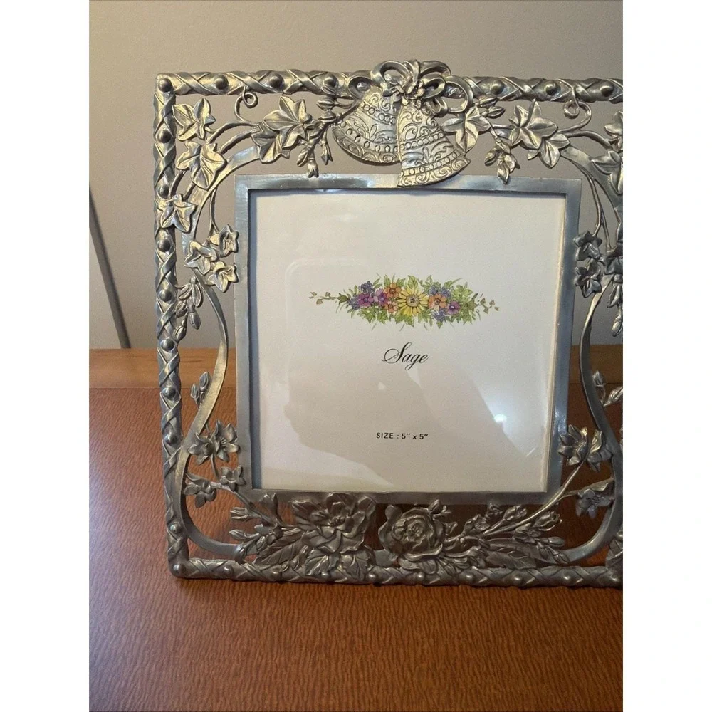 VTG Weston Gallery Silver Cast Metal Wedding Picture Frame 5x5 Photo
